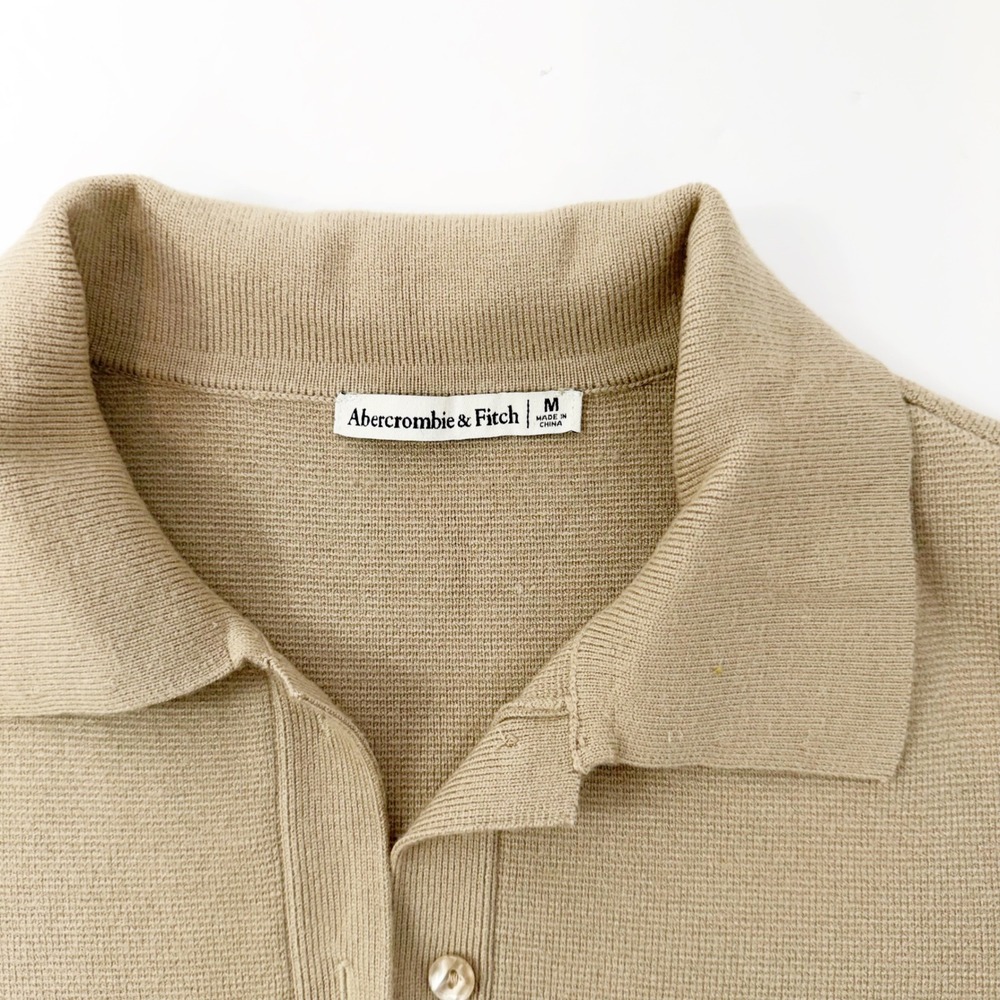 Abercrombie & Fitch Sweater Vest Women Medium Tan Polo Collar Knit Sleeveless - Picture 2 of 5